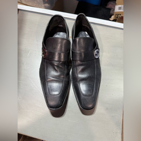 Gucci Black Leather Slip-On Loafers